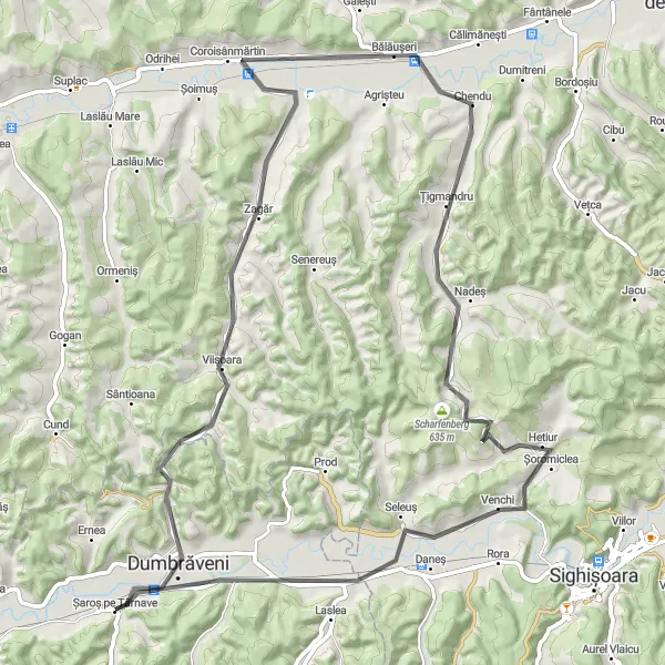 Map miniature of "Scenic Escape" cycling inspiration in Centru, Romania. Generated by Tarmacs.app cycling route planner