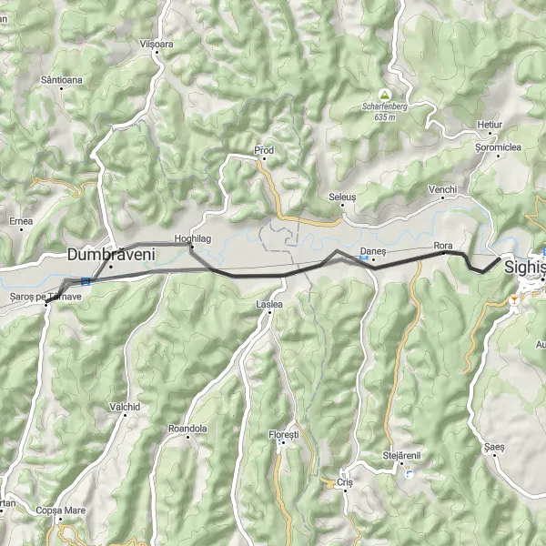 Map miniature of "Rural Excursion" cycling inspiration in Centru, Romania. Generated by Tarmacs.app cycling route planner