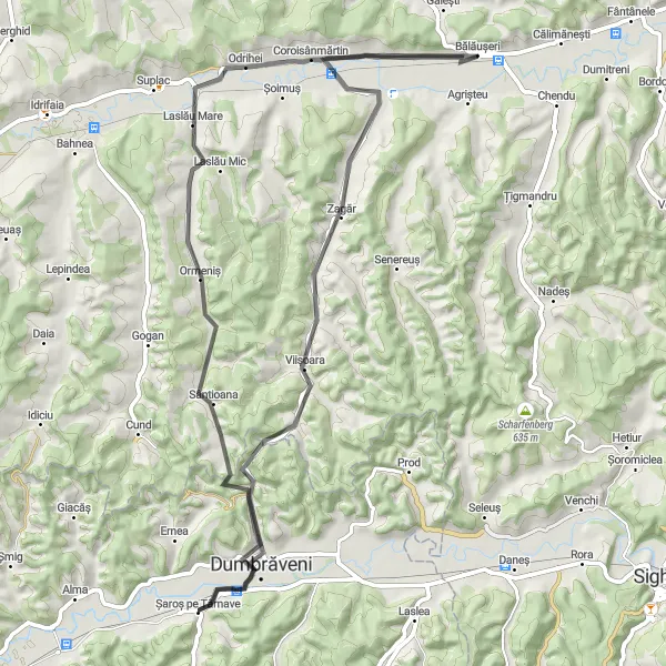 Map miniature of "Countryside Charm" cycling inspiration in Centru, Romania. Generated by Tarmacs.app cycling route planner