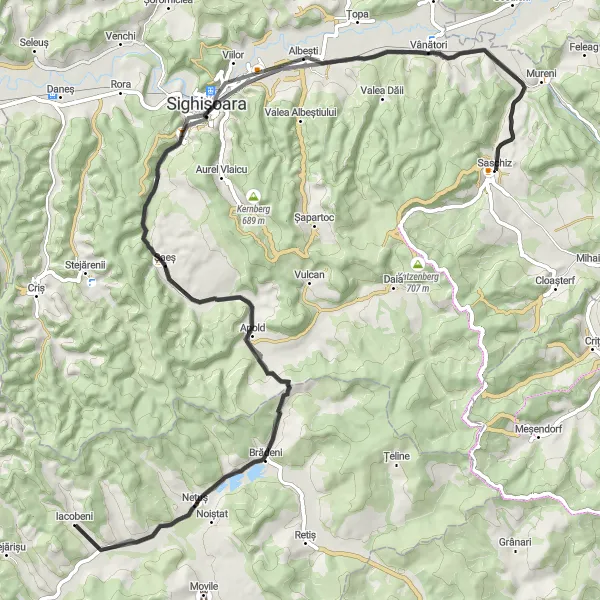 Map miniature of "The Road to Cycling Paradise" cycling inspiration in Centru, Romania. Generated by Tarmacs.app cycling route planner