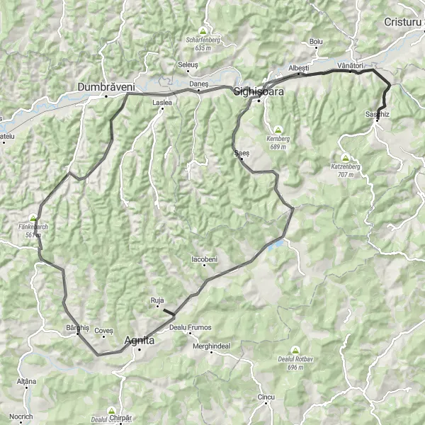 Map miniature of "The Vânători Adventure" cycling inspiration in Centru, Romania. Generated by Tarmacs.app cycling route planner