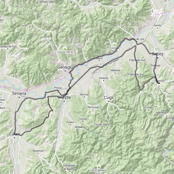 Map miniature of "Transylvanian Trailblazer" cycling inspiration in Centru, Romania. Generated by Tarmacs.app cycling route planner