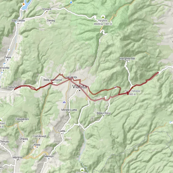 Map miniature of "Gravel Adventure through Căpâlnița and Tolvaioș Pass" cycling inspiration in Centru, Romania. Generated by Tarmacs.app cycling route planner