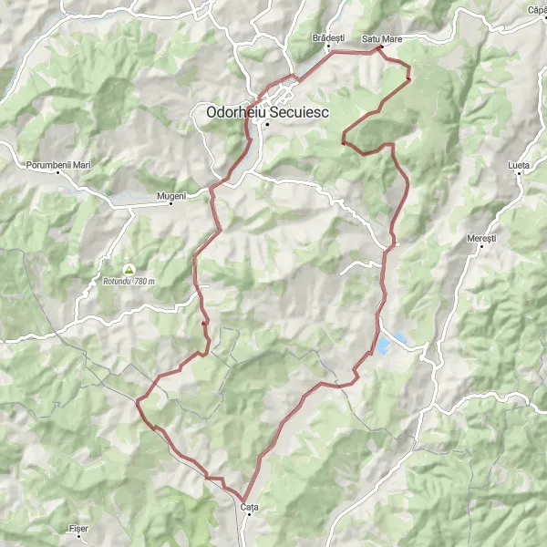 Map miniature of "Gravel Journey through Szarkakő and Nicolești" cycling inspiration in Centru, Romania. Generated by Tarmacs.app cycling route planner