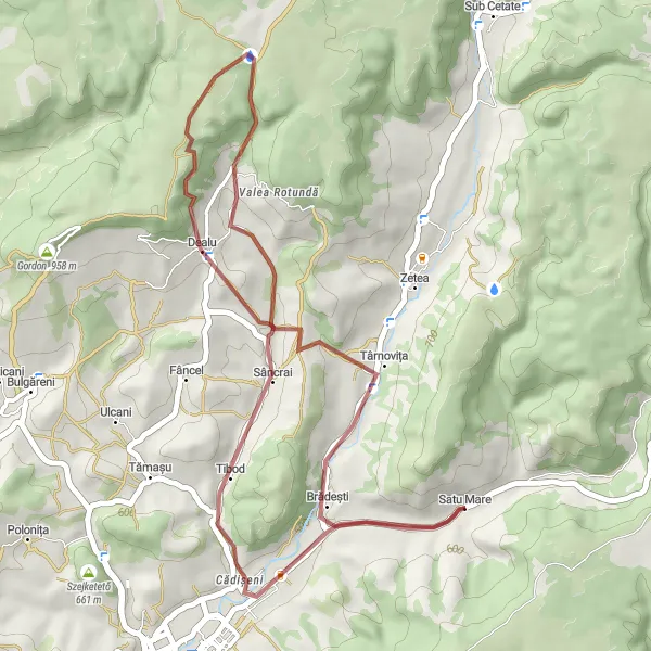 Map miniature of "Gravel Excursion to Brădești and Tibod" cycling inspiration in Centru, Romania. Generated by Tarmacs.app cycling route planner