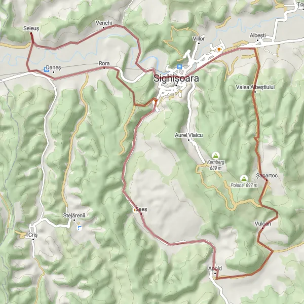 Map miniature of "Gravel Cycling Route: Seleuș to Sighișoara Loop" cycling inspiration in Centru, Romania. Generated by Tarmacs.app cycling route planner