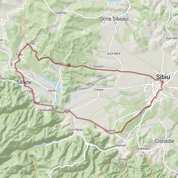Map miniature of "Sibiu Gravel Adventure" cycling inspiration in Centru, Romania. Generated by Tarmacs.app cycling route planner