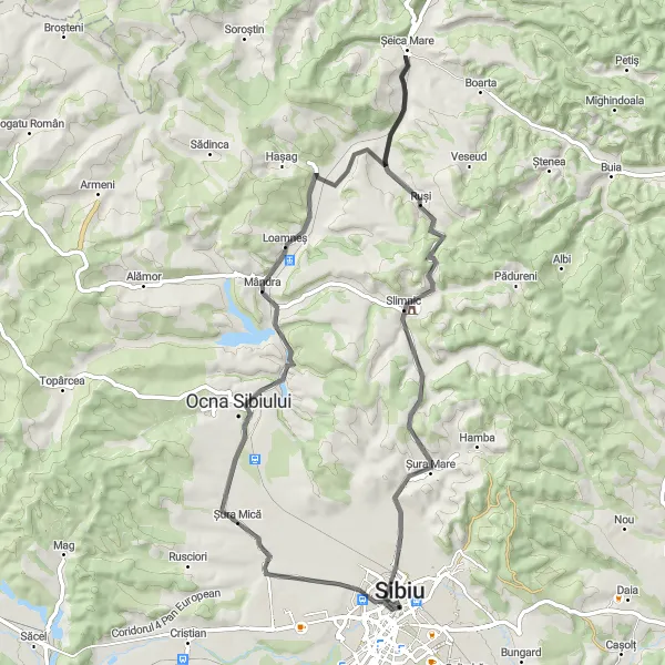 Map miniature of "Enchanting Road Tour" cycling inspiration in Centru, Romania. Generated by Tarmacs.app cycling route planner