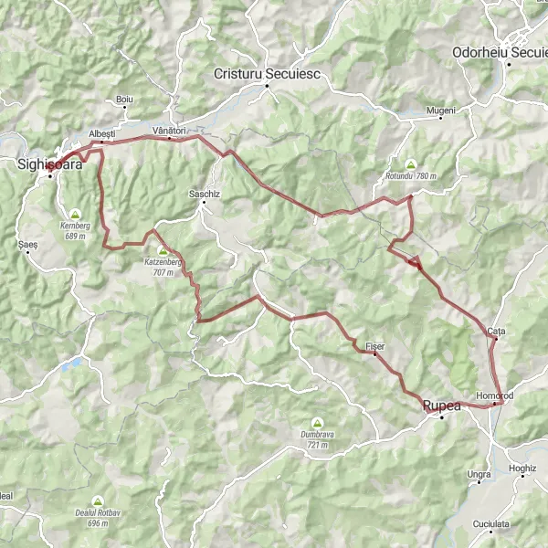 Map miniature of "Saxons and Citadels Gravel Route" cycling inspiration in Centru, Romania. Generated by Tarmacs.app cycling route planner