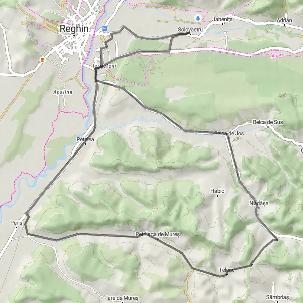 Map miniature of "Solovăstru Gravel Loop" cycling inspiration in Centru, Romania. Generated by Tarmacs.app cycling route planner