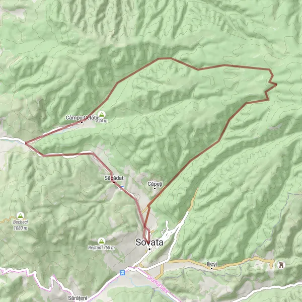 Map miniature of "The Sovata Gravel Loop" cycling inspiration in Centru, Romania. Generated by Tarmacs.app cycling route planner