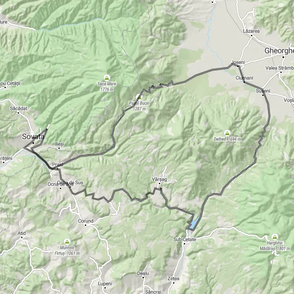 Map miniature of "Sovata - Praid Tour" cycling inspiration in Centru, Romania. Generated by Tarmacs.app cycling route planner