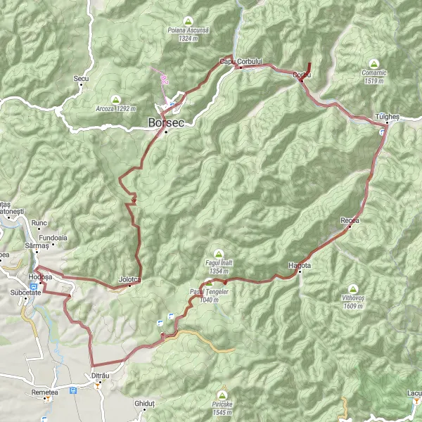 Map miniature of "Tranquil Mountainous Escape via Pasul Țengeler" cycling inspiration in Centru, Romania. Generated by Tarmacs.app cycling route planner