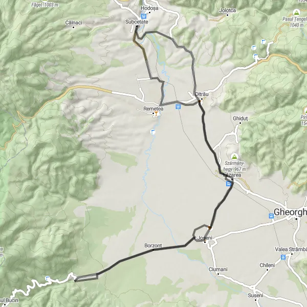 Map miniature of "Historical Journey From Subcetate to Remetea" cycling inspiration in Centru, Romania. Generated by Tarmacs.app cycling route planner