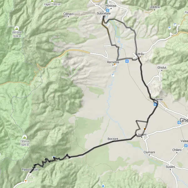 Map miniature of "Challenging Climb to Pasul Bucin" cycling inspiration in Centru, Romania. Generated by Tarmacs.app cycling route planner