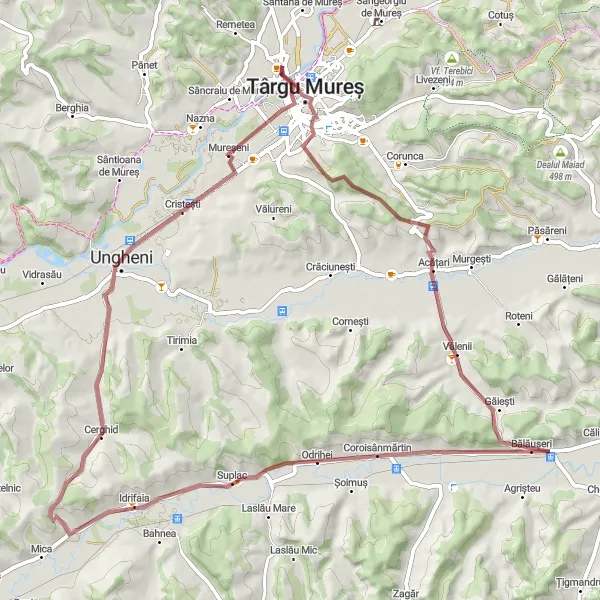 Map miniature of "Cerghizel and Mureșeni Gravel Adventure" cycling inspiration in Centru, Romania. Generated by Tarmacs.app cycling route planner