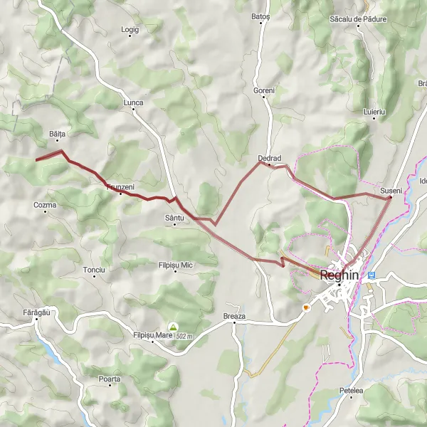 Map miniature of "Scenic Gravel Route to Frunzeni" cycling inspiration in Centru, Romania. Generated by Tarmacs.app cycling route planner