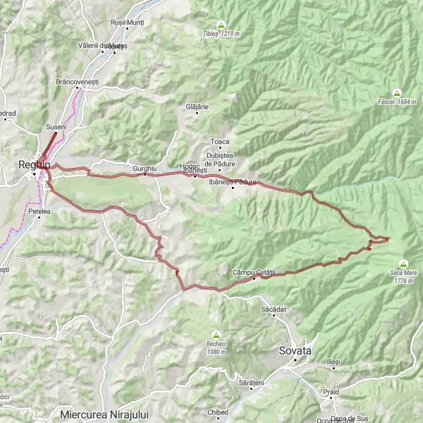 Map miniature of "The Wild Countryside Expedition" cycling inspiration in Centru, Romania. Generated by Tarmacs.app cycling route planner