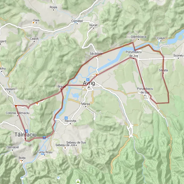 Map miniature of "Tălmaciu Colonial Ride" cycling inspiration in Centru, Romania. Generated by Tarmacs.app cycling route planner