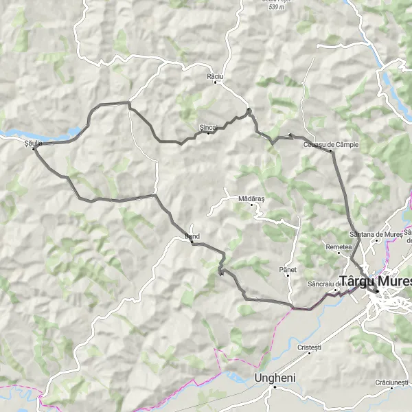 Map miniature of "Sâncraiu de Mureș Road Expedition" cycling inspiration in Centru, Romania. Generated by Tarmacs.app cycling route planner