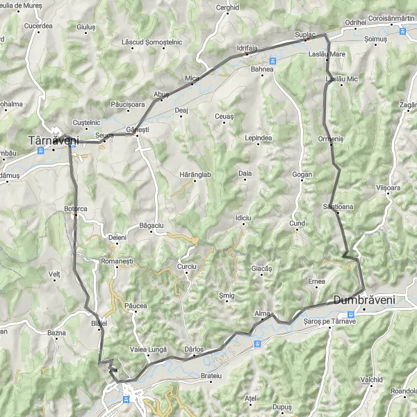 Map miniature of "Capâlna de Sus Loop" cycling inspiration in Centru, Romania. Generated by Tarmacs.app cycling route planner