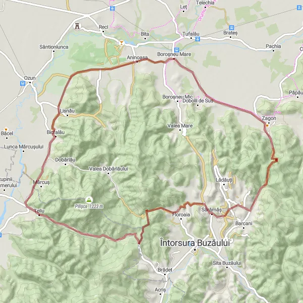 Map miniature of "Bicfalău Circuit" cycling inspiration in Centru, Romania. Generated by Tarmacs.app cycling route planner