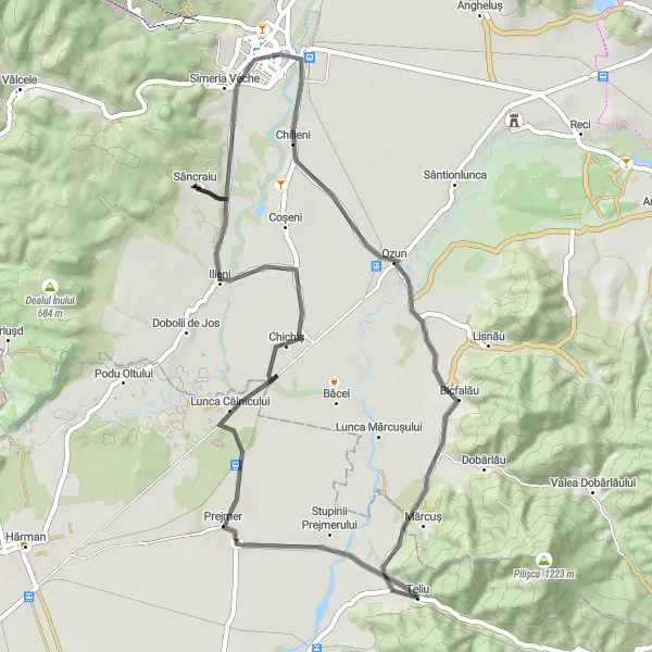 Map miniature of "The Prejmer Loop" cycling inspiration in Centru, Romania. Generated by Tarmacs.app cycling route planner