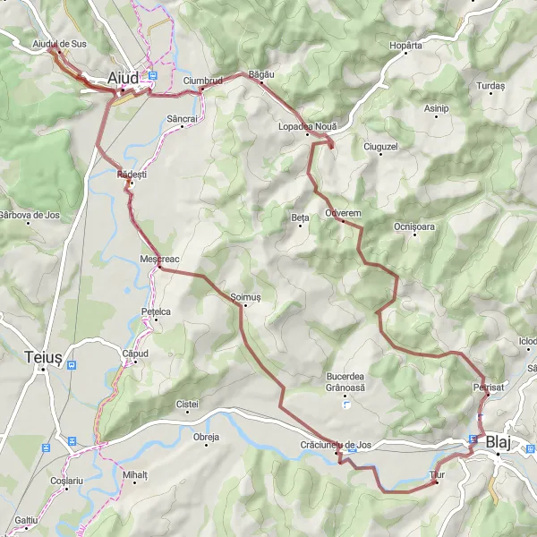 Map miniature of "The Gravel Adventure" cycling inspiration in Centru, Romania. Generated by Tarmacs.app cycling route planner