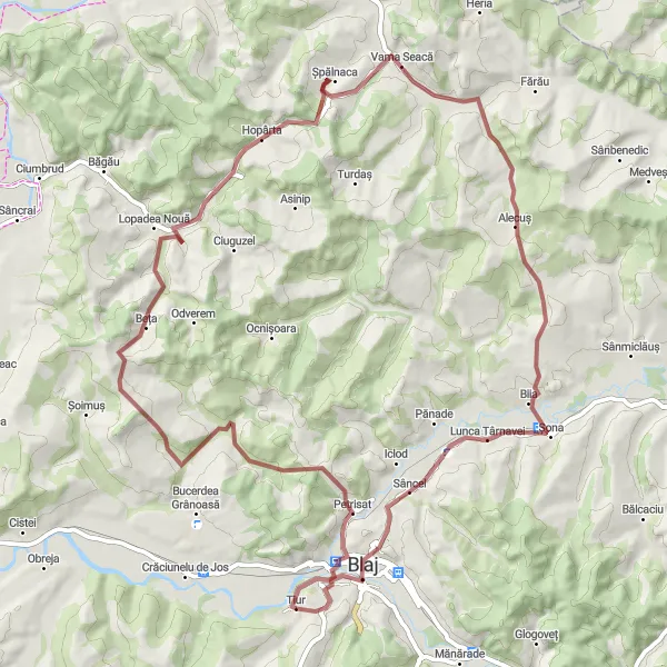 Map miniature of "The Serene Path" cycling inspiration in Centru, Romania. Generated by Tarmacs.app cycling route planner