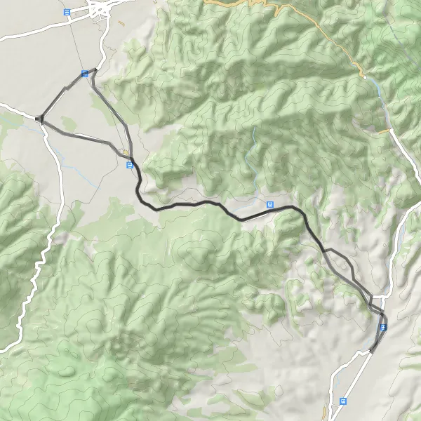 Map miniature of "Izvoru Mureșului - Valea Strâmbă - Voșlăbeni - Sândominic" cycling inspiration in Centru, Romania. Generated by Tarmacs.app cycling route planner