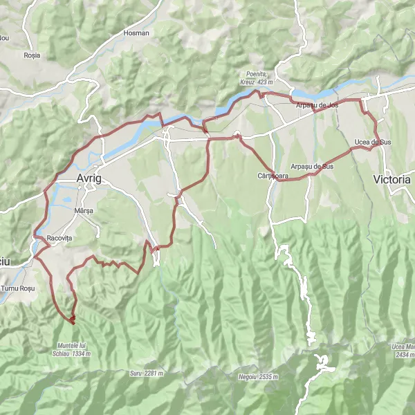 Map miniature of "The Gravel Adventure" cycling inspiration in Centru, Romania. Generated by Tarmacs.app cycling route planner