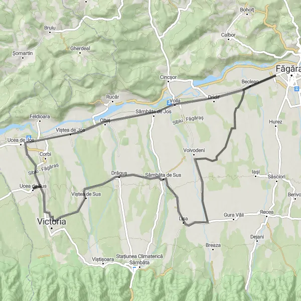 Map miniature of "The Viștea de Jos Road Loop" cycling inspiration in Centru, Romania. Generated by Tarmacs.app cycling route planner