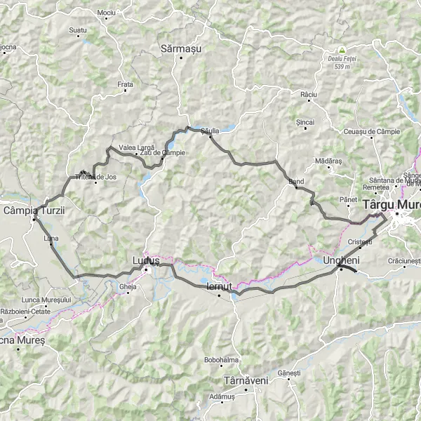 Map miniature of "Mureș River Adventure" cycling inspiration in Centru, Romania. Generated by Tarmacs.app cycling route planner