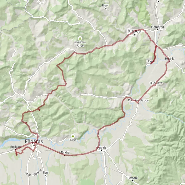 Map miniature of "Hoghiz - Rupea Gravel Adventure" cycling inspiration in Centru, Romania. Generated by Tarmacs.app cycling route planner