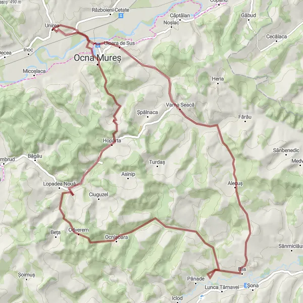 Map miniature of "Unforgettable Gravel Adventure" cycling inspiration in Centru, Romania. Generated by Tarmacs.app cycling route planner