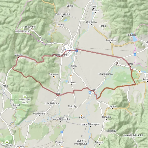 Map miniature of "The Enchanting Journey to Vâlcele" cycling inspiration in Centru, Romania. Generated by Tarmacs.app cycling route planner