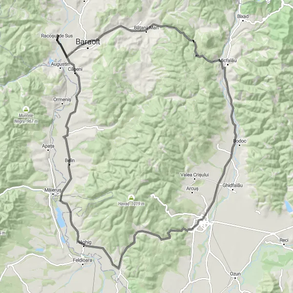 Map miniature of "The Transeoxanian Epic" cycling inspiration in Centru, Romania. Generated by Tarmacs.app cycling route planner