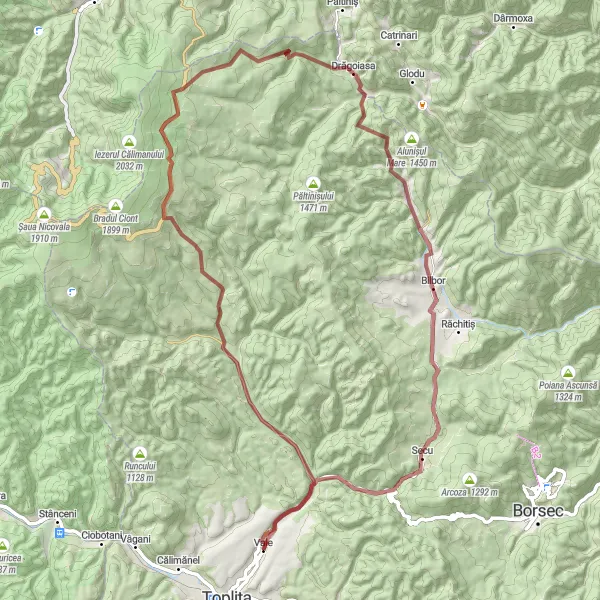 Map miniature of "Vale Gravel Excursion" cycling inspiration in Centru, Romania. Generated by Tarmacs.app cycling route planner