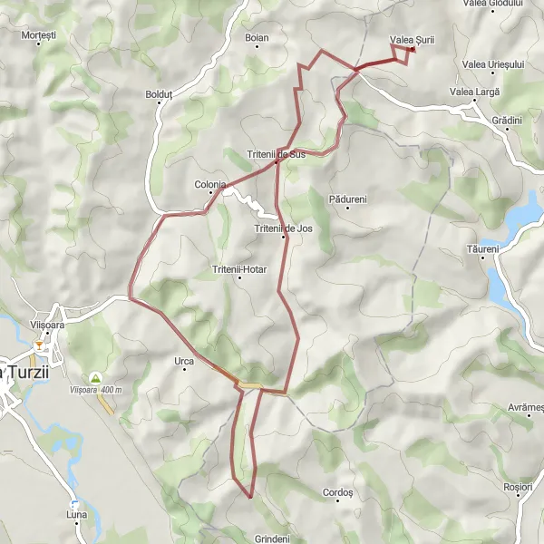 Map miniature of "The Tritenii Loop" cycling inspiration in Centru, Romania. Generated by Tarmacs.app cycling route planner