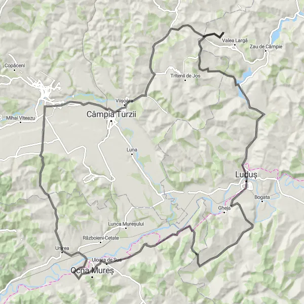 Map miniature of "The Oprișani Challenge" cycling inspiration in Centru, Romania. Generated by Tarmacs.app cycling route planner