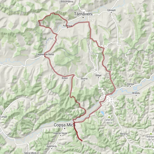 Map miniature of "Târnava Gravel Ride" cycling inspiration in Centru, Romania. Generated by Tarmacs.app cycling route planner