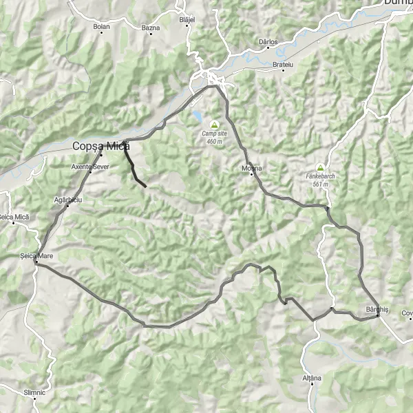 Map miniature of "Rural Road Adventure" cycling inspiration in Centru, Romania. Generated by Tarmacs.app cycling route planner