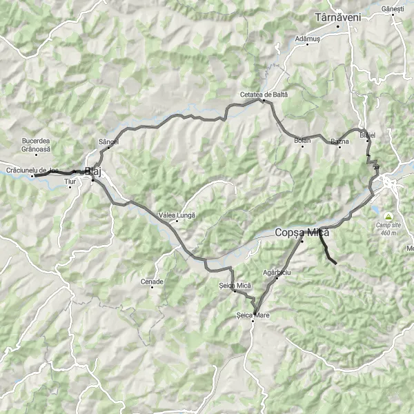 Map miniature of "Tarnava Road Adventure" cycling inspiration in Centru, Romania. Generated by Tarmacs.app cycling route planner