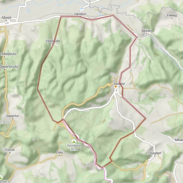 Map miniature of "Vânători to Saschiz and Back" cycling inspiration in Centru, Romania. Generated by Tarmacs.app cycling route planner