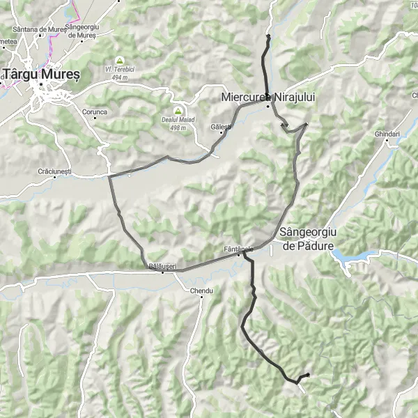 Map miniature of "Road Cycling Tour to Miercurea Nirajului" cycling inspiration in Centru, Romania. Generated by Tarmacs.app cycling route planner