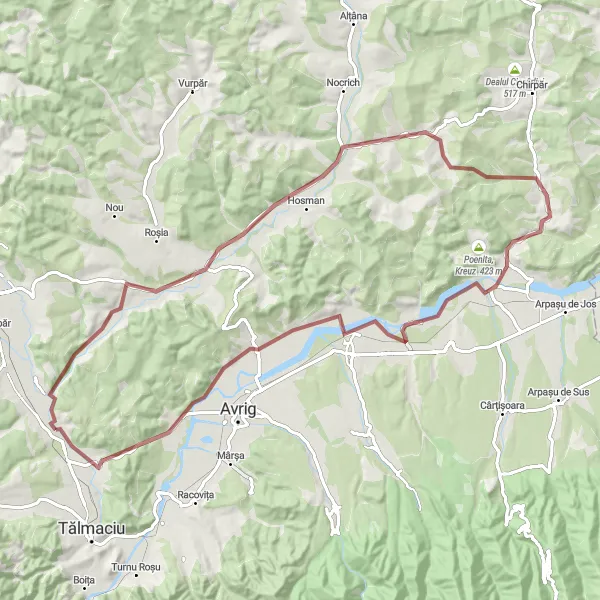 Map miniature of "Cornățel-Săcădate Adventure" cycling inspiration in Centru, Romania. Generated by Tarmacs.app cycling route planner