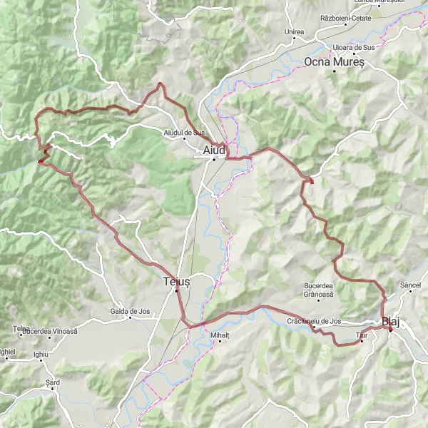 Map miniature of "Veza - Tiur Adventure" cycling inspiration in Centru, Romania. Generated by Tarmacs.app cycling route planner