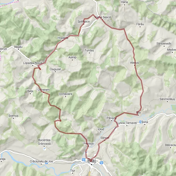 Map miniature of "Veza - Petrisat Loop" cycling inspiration in Centru, Romania. Generated by Tarmacs.app cycling route planner