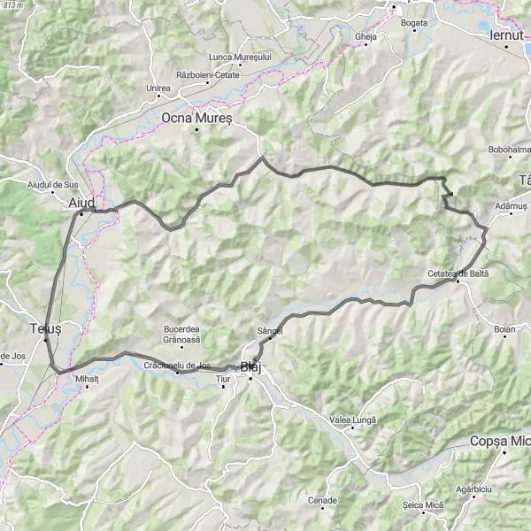 Map miniature of "The Blaj Loop" cycling inspiration in Centru, Romania. Generated by Tarmacs.app cycling route planner