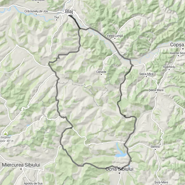 Map miniature of "The Countryside Circuit" cycling inspiration in Centru, Romania. Generated by Tarmacs.app cycling route planner